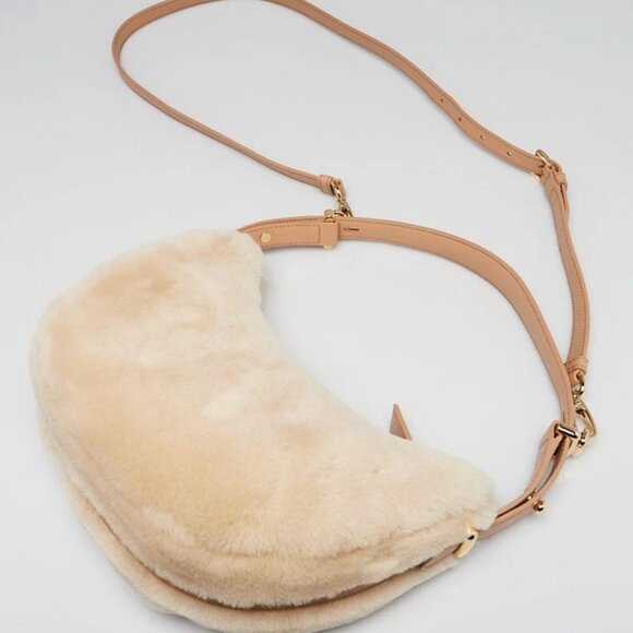 Prada Ecru/Noisette Shearling and Leather Arque Shoulder Bag - Picture 3 of 12